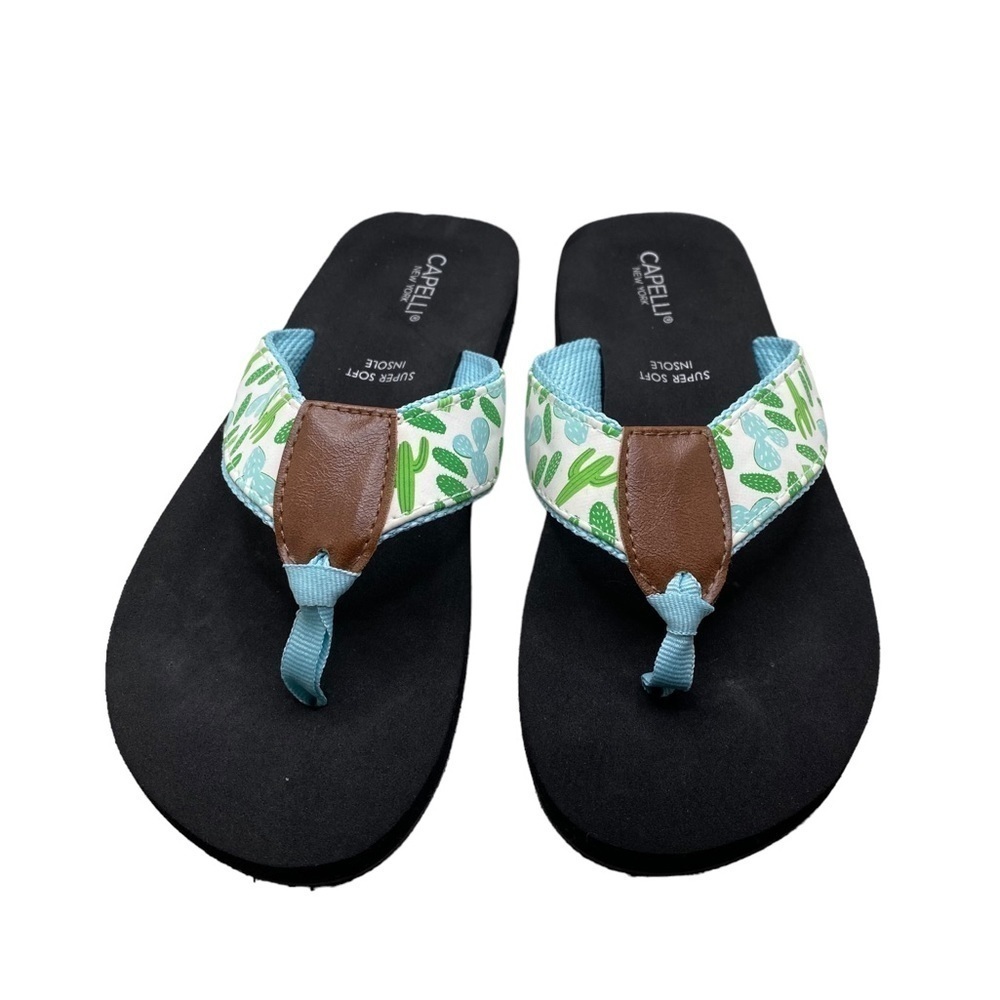 Capelli New York Women’s Blue and Green Cactus Print Flip Flop Sandals Sz 6 - Picture 3 of 10